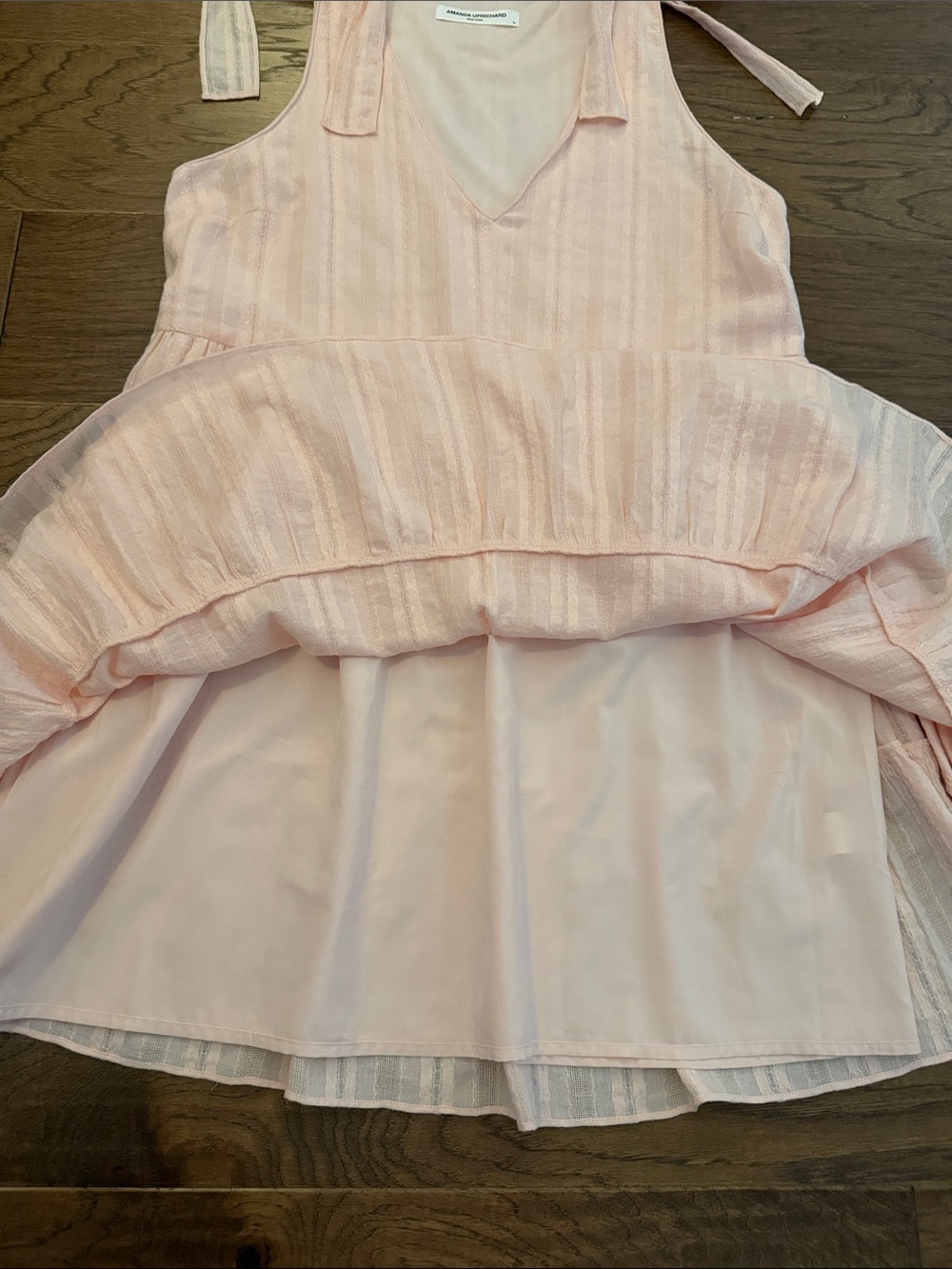 Amanda Uprichard Pruitt Pale Pink Tie-Shoulder Tiered Sundress M - Picture 8 of 11